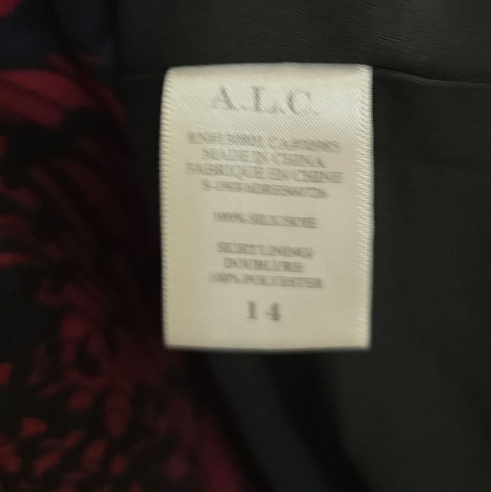 A.L.C. Bailey Print Surplice Silk Slit Midi Dress Navy Pink Anstract Floral 14 - Picture 14 of 14